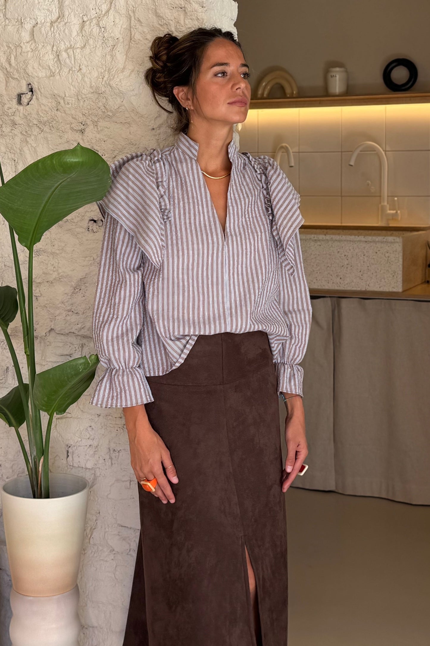 CAMISA SORIA RAYAS MARRON