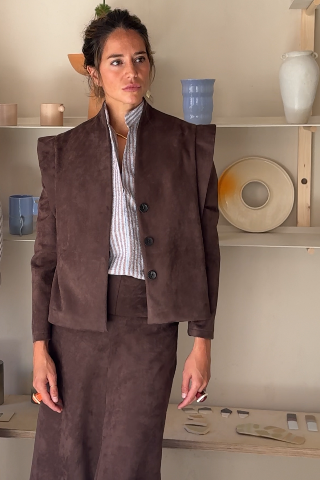 CAMISA SORIA RAYAS MARRON