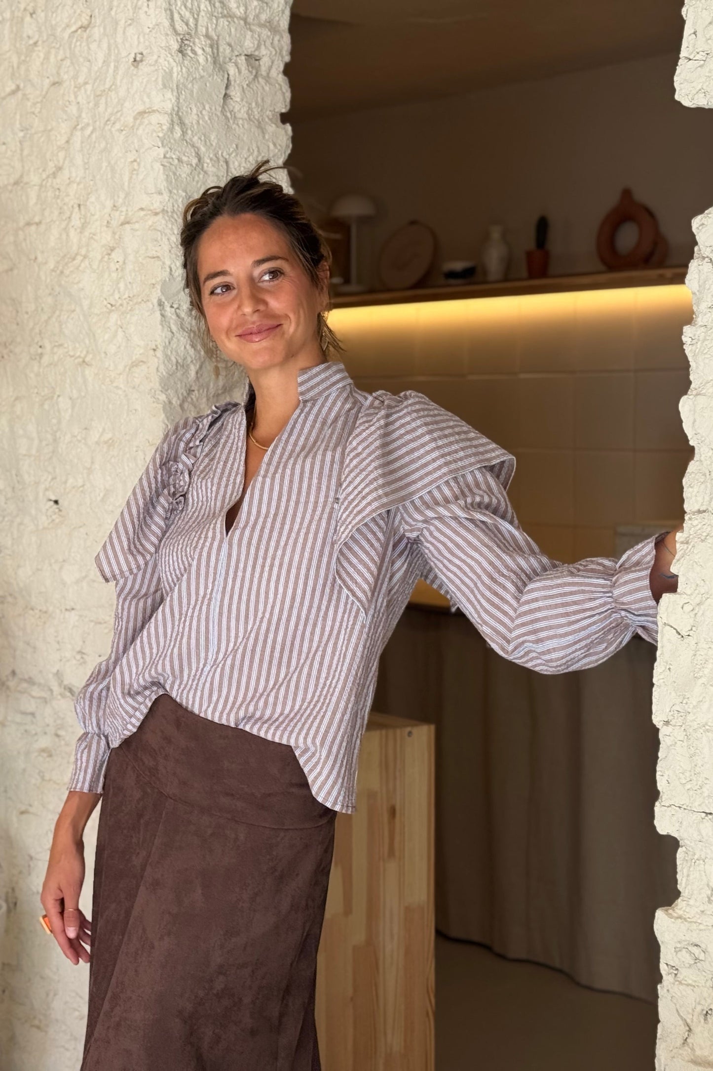 CAMISA SORIA RAYAS MARRON